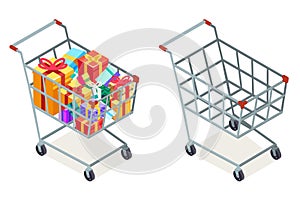 Shopping cart purchase goods gift isolated object Isometric 3d layerd icon flat design vector illustration