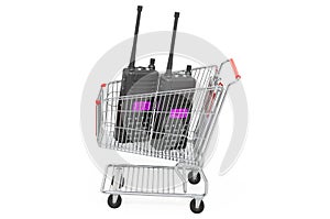 Shopping cart with radio transceivers. 3D rendering photo