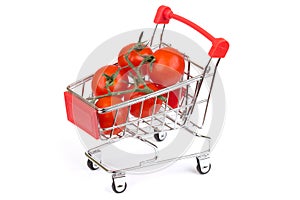 Shopping cart of red cherry tomatoes