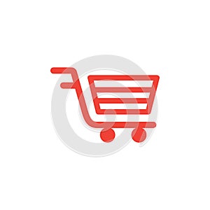 Shopping Cart Red Icon On White Background. Red Flat Style Vector Illustration