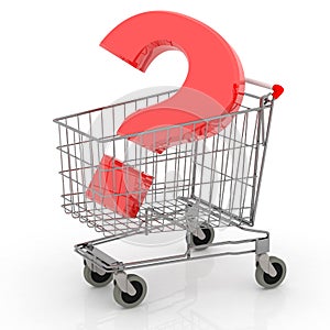 Shopping cart with red question mark