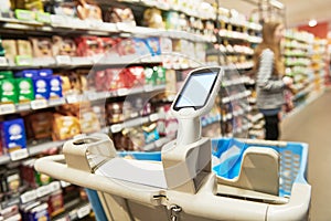 shopping cart with scanner for scanning goods barcodes