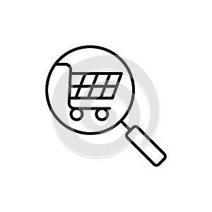 Shopping Cart with Search icon Vector Design. Shopping Cart icon with Searching design concept for e-commerce, online store and