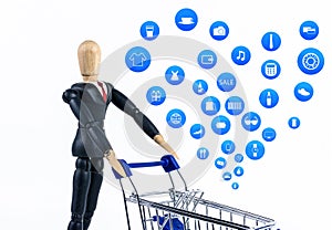 Shopping cart with Shopping icon on white background