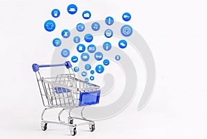 Shopping cart with Shopping icon on white background