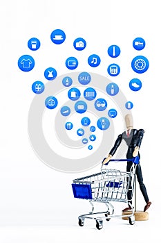 Shopping cart with Shopping icon on white background