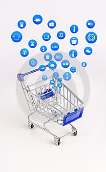 Shopping cart with Shopping icon on white background