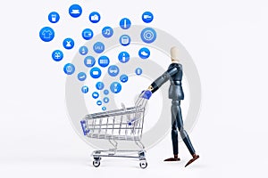 Shopping cart with Shopping icon on white background