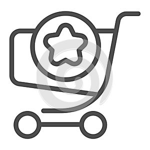 Shopping cart with a sign line icon. Market trolley vector illustration isolated on white. Online shopping outline style