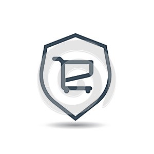 Shopping cart sign, purchase protection web icon.