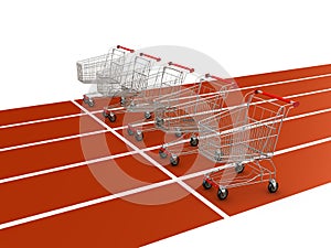 Shopping cart on starting line