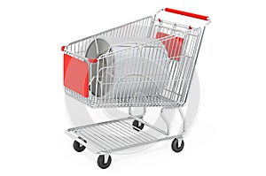 Shopping cart with steel sheet, stainless steel coil. 3D rendering