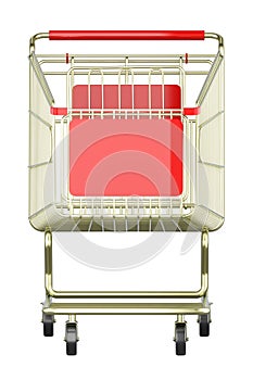 Shopping cart, shopping trolley front view. 3D rendering