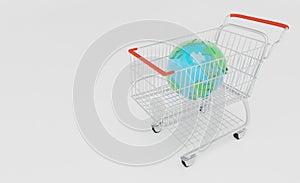 Shopping cart trolley with global colors on a white scene