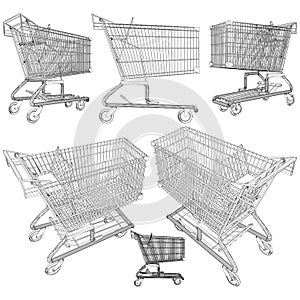 Shopping Cart Trolley Vector. Illustration Isolated On White Background.
