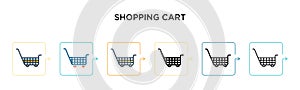 Shopping cart vector icon in 6 different modern styles. Black, two colored shopping cart icons designed in filled, outline, line