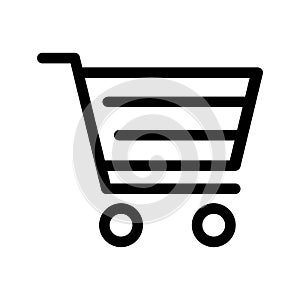 Shopping cart vector icon, flat design isolated on white background. E-commerce symbol. Supermarket trolley linear pictogram.