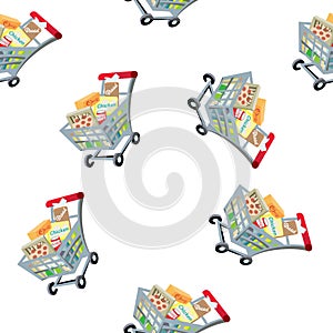 Shopping cart, vector seamless pattern, Editable can be used for web page backgrounds,