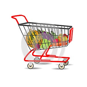 Shopping cart with vegetables. Vector Illustration.