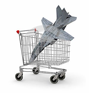 Shopping cart with a warplane inside photo