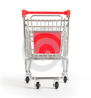 Shopping cart on white, front view