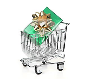 Shopping Cart With Wrapped Holiday Gift
