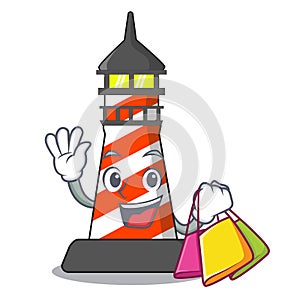 Shopping cartoon realistic red lighthouse building