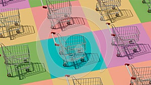 Shopping carts on colorful squares