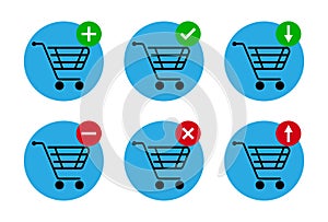 Shopping Carts icon collection (add, remove) simple flat design for app, ui, ux, web, button.