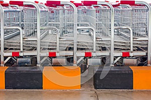 Shopping carts lined up at supermarket