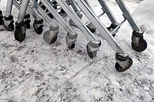 Shopping carts parked in snow