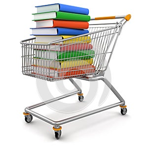 Shopping Carts and Stack of Books (clipping path included)