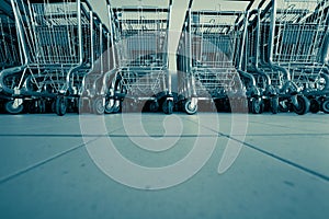 Shopping carts in supermarket photo