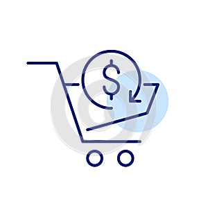 Shopping with cash back. Cart with dollar sign. Pixel perfect, editable stroke