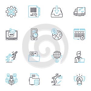 Shopping center linear icons set. Mall, Retail, Storefront, Boutiques, Plaza, Department, Window-shopping line vector