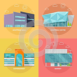 Shopping Centre Icon Set in Flat Design