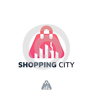Shopping city negative space logo design template