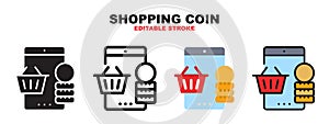 Shopping Coin icon set with different styles