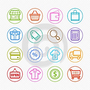Shopping Color icons on white background - Vector illustration