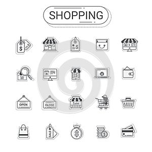 Shopping and commerce icons set. Flat line icon style colorful and relax color create by modern design.