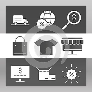 Shopping commerce market money gift in silhouette style icons