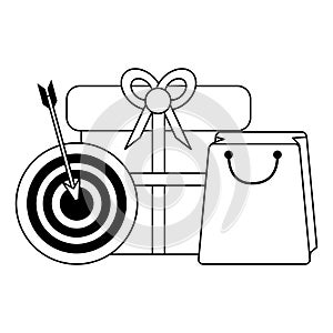 Shopping commerce sale marketing cartoon in black and white