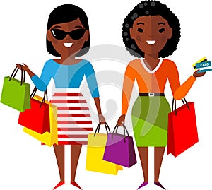 Shopping concept with african american woman, girl, lady buyer.