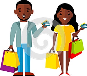Shopping concept with couple african american people purchaser.
