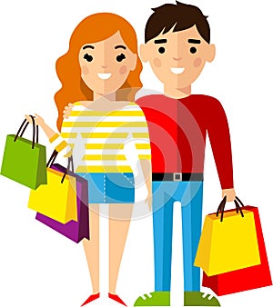 Shopping concept with couple european people purchaser.