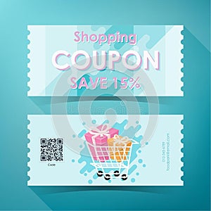 Shopping coupon ticket card. Element template for punchy pastels design