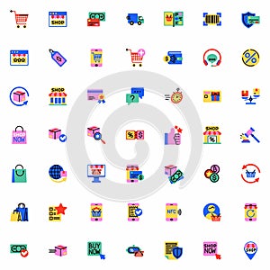 Shopping and e-commerce flat icons set