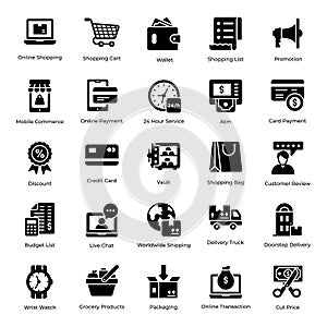 Shopping and E commerce glyph Icons Pack