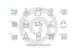 Shopping and E-Commerce Icon Collection with Line Style