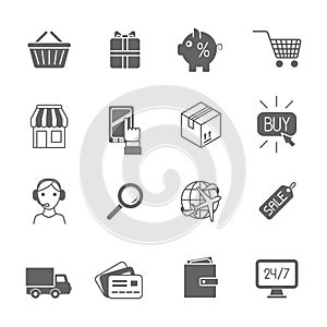 Shopping e-commerce icons set black